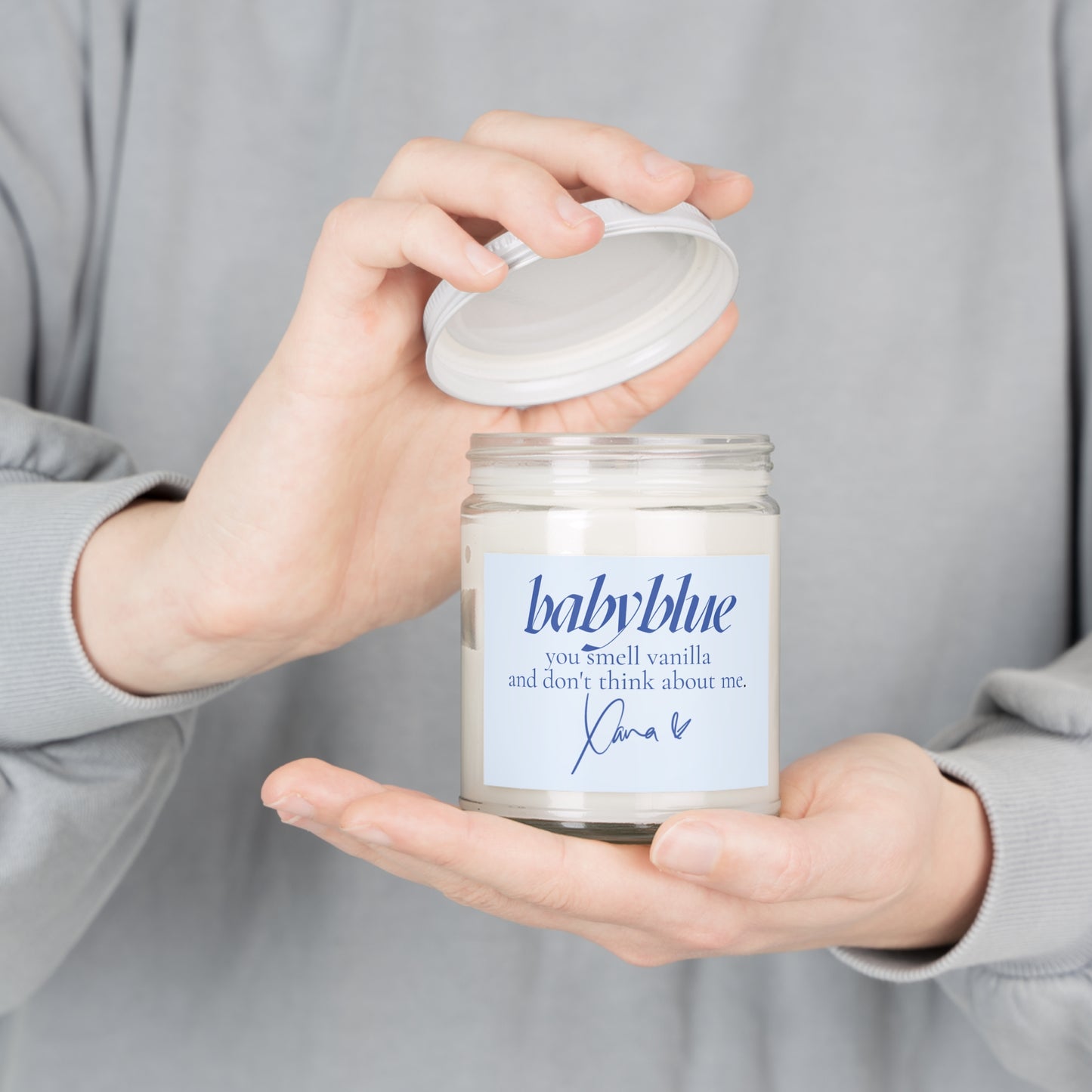 you smell vanilla and don't think about me - babyblue Candle